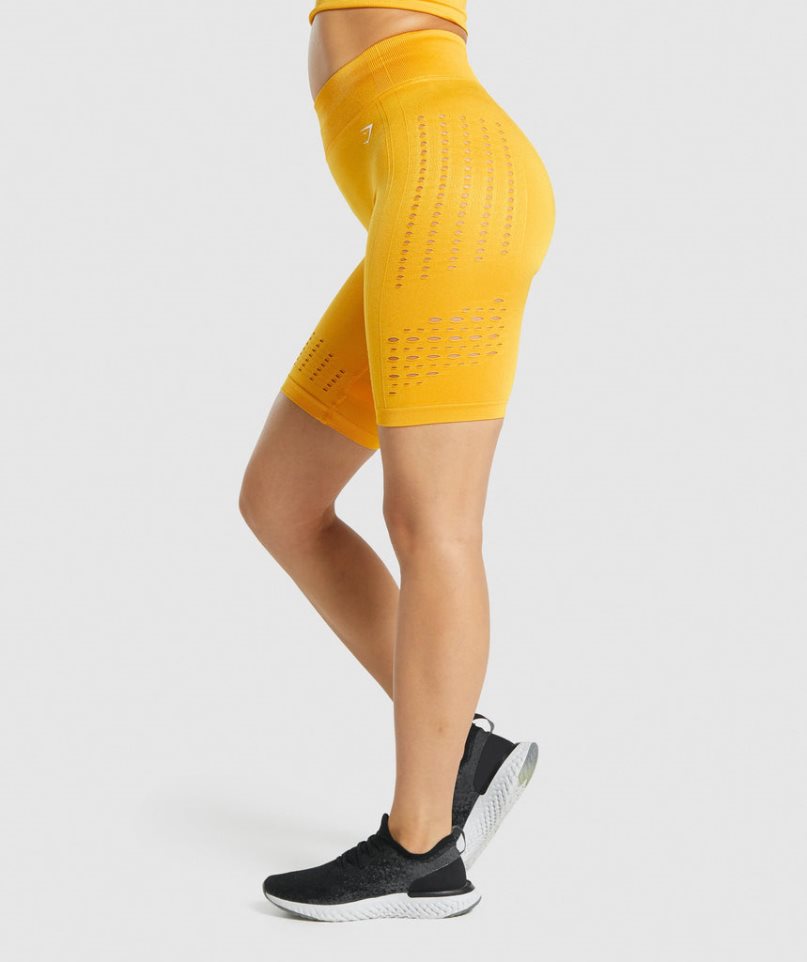 Women's Gymshark Glow Seamless Shorts Yellow | NZ 8CAFGN